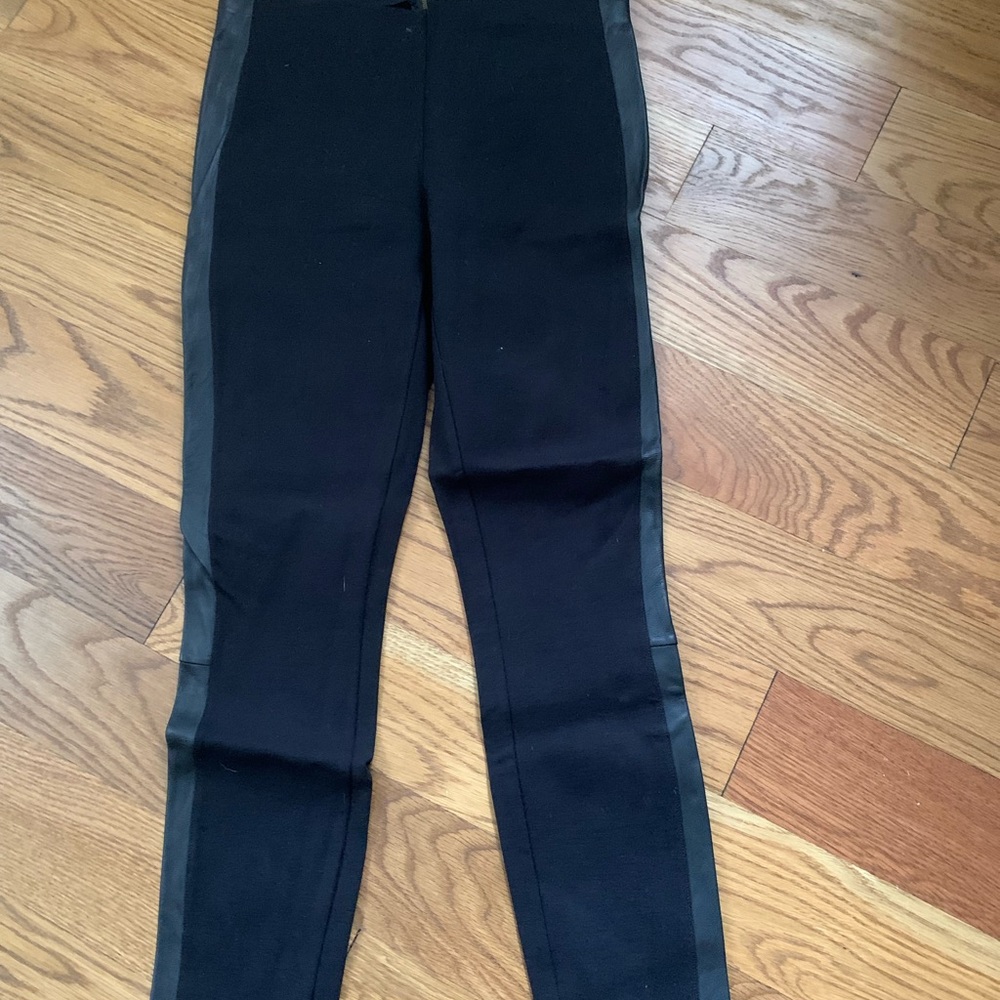 J. Crew Black Zippered Pants with side panels in leather.